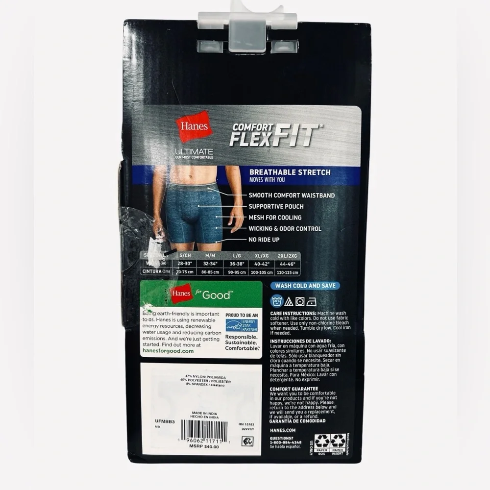 Hanes Comfort Flex Fit Men's Breathable Stretch Mesh Boxer Brief 3-pack Size M